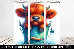 20 Oz Tumbler Sublimation | Colorful Baby Highland Cow in Product Image 2