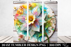 20 Oz Tumbler Sublimation | Colorful Narcissus on Wooden Product Image 2