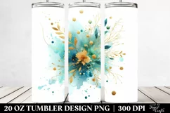 Colorful Cyan Watercolor Splash with Golden Foil | 20 Oz Product Image 2