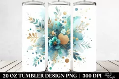 Colorful Cyan Watercolor Splash with Golden Foil | 20 Oz Product Image 2