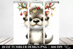 Expressive Watercolor Otter with Santa Hat PNG Product Image 2