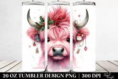 Caricature Pink Highland Cow with Christmas Decorations 20 Product Image 2