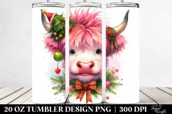 Caricature Pink Highland Cow with Christmas Decorations 20 Product Image 2