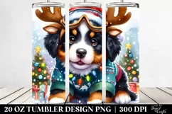 Enthusiastic Bernese Mountain Dog with Reindeer Horns PNG Product Image 2