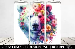 Watercolor Vibrant Polar Bear Flowers. 20 oz Tumbler Design Product Image 2