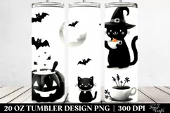 Watercolor Black Cat Clipart, Transparent 20 Oz Tumbler Product Image 2