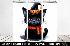Watercolor Black Cat Clipart, Transparent 20 Oz Tumbler Product Image 2