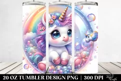 Watercolor Pastel Cute Baby Unicorn Bubble | 20 oz Tumbler Product Image 2