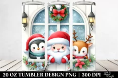 Santa with Penguin and Reindeer Peeking PNG Product Image 2