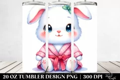 20 Oz Tumbler Sublimation | Smiling Cute Rabbit in Bath Robe Product Image 2