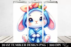 20 Oz Tumbler Sublimation | Smiling Cute Rabbit in Bath Robe Product Image 2