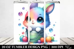 20 Oz Tumbler Sublimation | Smiling Cute Bunny in Bubbly Product Image 2