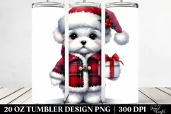 Maltese with Santa Hat and Gift Box PNG Product Image 2