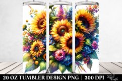 Vibrant Watercolor Drawing with Sunflowers | 20 oz Tumbler Product Image 2