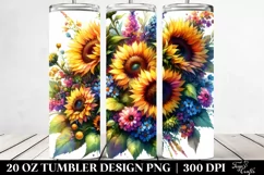 Vibrant Watercolor Drawing with Sunflowers | 20 oz Tumbler Product Image 2