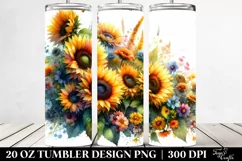 Vibrant Watercolor Drawing with Sunflowers | 20 oz Tumbler Product Image 2