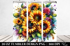 Vibrant Watercolor Drawing with Sunflowers | 20 oz Tumbler Product Image 2