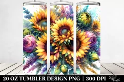 Vibrant Watercolor Drawing with Sunflowers | 20 oz Tumbler Product Image 2
