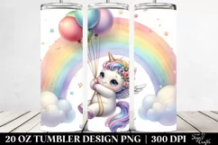 Cute Baby Unicorn Swinging from Rainbow Watercolor Tumbler | Product Image 2