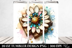 20 Oz Tumbler Sublimation | Wooden Stained Daisy Golden Product Image 2