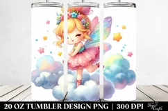 Cute Fairy Bouncing Cloud Puff Watercolor Tumbler | 20 Oz Product Image 2