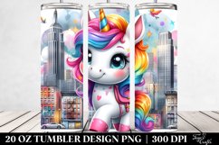 Colorful Baby Unicorn with Urban Scene. 20 oz Tumbler Design Product Image 2