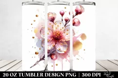 20 Oz Tumbler Sublimation | Cherry Blossom Golden Splash Product Image 2