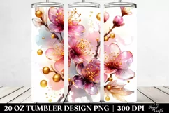 20 Oz Tumbler Sublimation | Cherry Blossom Golden Splash Product Image 2