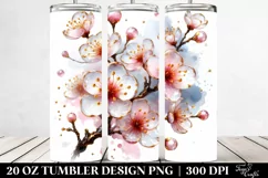 20 Oz Tumbler Sublimation | Cherry Blossom Golden Splash Product Image 2