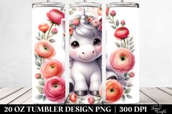Cute Baby Unicorn with Ranunculus | 20 Oz Tumbler Product Image 2