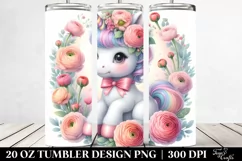 Cute Baby Unicorn with Ranunculus | 20 Oz Tumbler Product Image 2