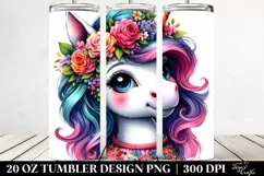 Cute Unicorn with Floral Wreath, Transparent 20 Oz Tumbler Product Image 2