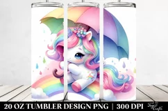 Pastel Baby Unicorn with Rainbow Umbrella. 20 oz Tumbler Product Image 2