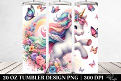 Colorful Baby Unicorn Chasing Butterflies. 20 oz Tumbler Product Image 2