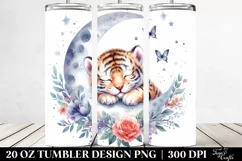 Colorful Baby Tiger Sleeping on Moon | 20 oz Tumbler Product Image 2