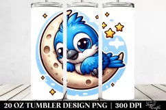 Colorful Baby Blue Jay Napping on Moon | 20 oz Tumbler Product Image 2