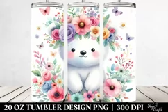 Cute Polar Bear with Flower Crown, Transparent 20 Oz Tumbler Product Image 2
