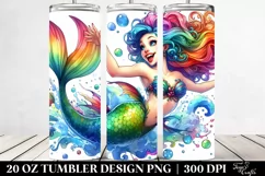 Jumping Mermaid Watercolor Drawing | 20 oz Tumbler Product Image 2