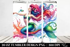 Jumping Mermaid Watercolor Drawing | 20 oz Tumbler Product Image 2