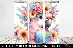 Cartoon-Style Watercolor Macaw Flower Crown | 20 oz Tumbler Product Image 2