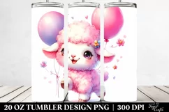 20 Oz Tumbler Sublimation | Cute Smiling Baby Lamb Balloons Product Image 2