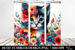 Retro Watercolor Vibrant Kitten with Flowers. 20 oz Tumbler Product Image 2