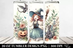 Vintage Excited Witch with Cat | 20 oz Tumbler Product Image 2