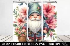 Watercolor Gnome with Flower Basket, PNG Product Image 2