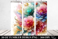 20 Oz Tumbler Sublimation | Peonies Watercolor Splash Gold Product Image 2
