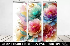 20 Oz Tumbler Sublimation | Peonies Watercolor Splash Gold Product Image 2