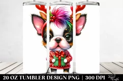 Adorable Boston Terrier with Reindeer Horns PNG Product Image 2
