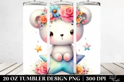 Cute Cartoon-Style Bear in Flower Crown 20 Oz Tumbler Product Image 2