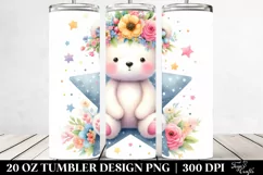 Cute Cartoon-Style Bear in Flower Crown 20 Oz Tumbler Product Image 2