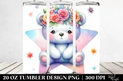 Cute Cartoon-Style Bear in Flower Crown 20 Oz Tumbler Product Image 2